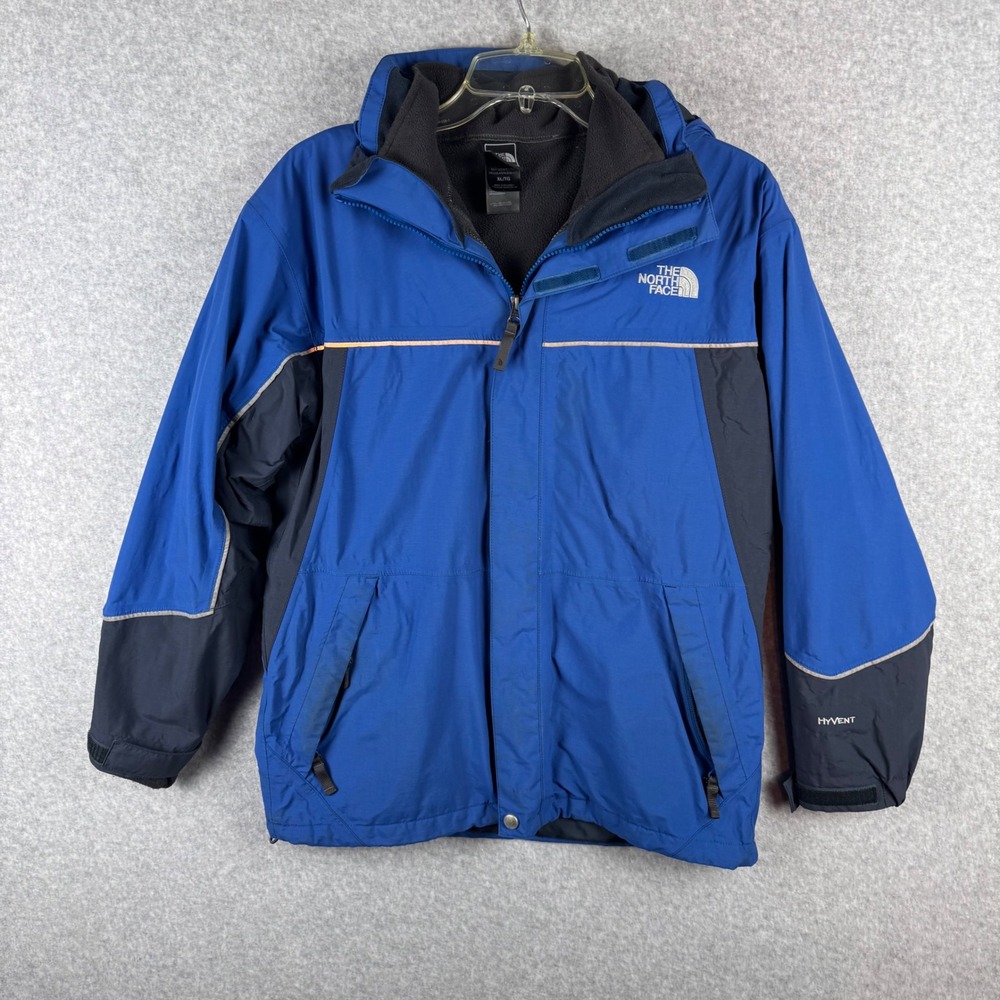 The North Face Boys XL HyVent Jacket Blue Waterproof Fleece Lined Hooded